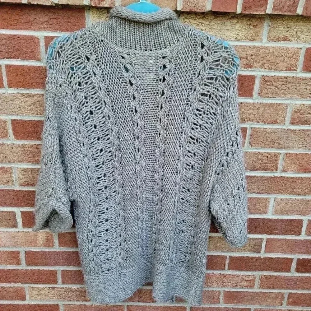 Chico's Brown Open Front Loose Knit Cardigan Sweater Women's Sz Small Wool Blend - Picture 2 of 6